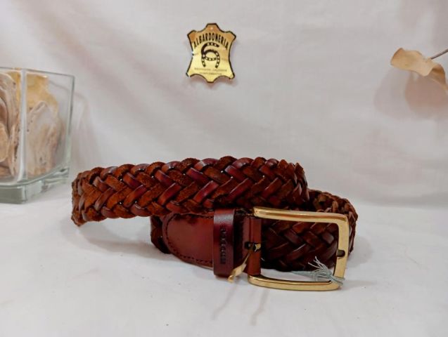 11622 CINTURON PIEL TRENZADO ESPIGA COMBI MARRÓN P