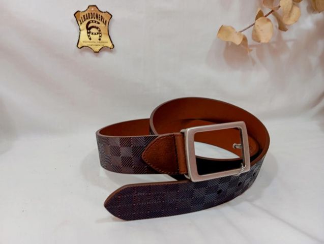 11749 CINTURON PIEL VAQUETA MUSTAN GRB.ROMBOS AZUL
